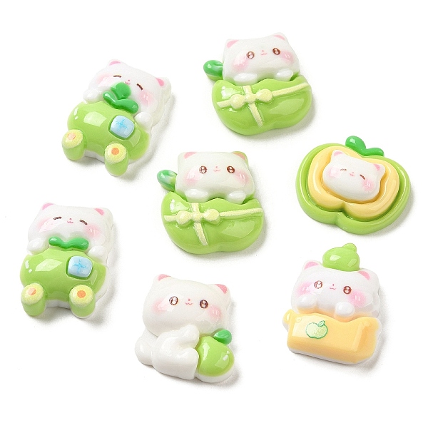 

PandaHall Opaque Resin Decoden Cat Cabochons, Cute Green Apple Kitten, Mixed Shapes, 19~23.5x17~21.5x7~9.5mm Resin Mixed Shapes Multicolor