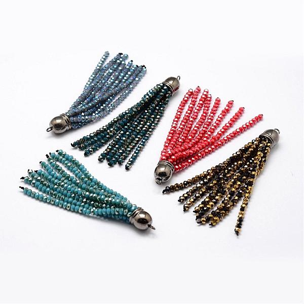 

PandaHall Electroplate Faceted Glass Bead Tassel Big Pendants, with Brass Findings, Mixed Color, 71x9mm, Hole: 1.5mm Glass Multicolor