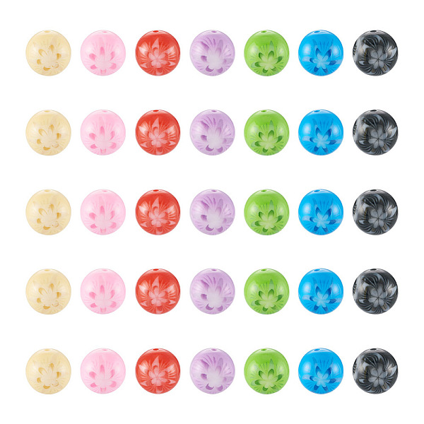 

PandaHall 70Pcs 7 Colors Flower Opaque Resin Beads, Round, Mixed Color, 20x19mm, Hole: 2mm, 10pcs/color Resin Round Multicolor