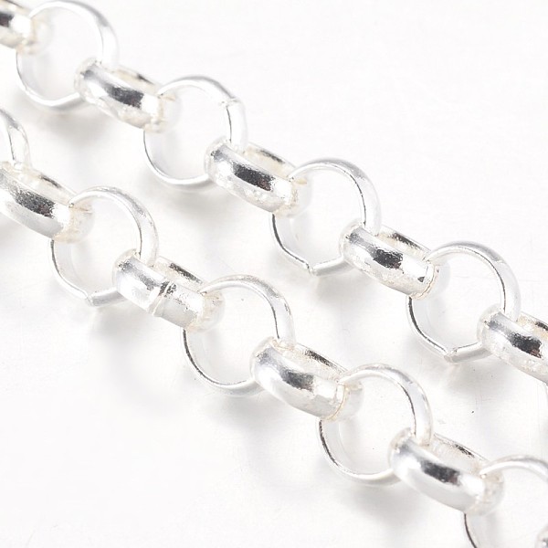 

PandaHall Iron Rolo Chains, Belcher Chain, Unwelded, with Spool, Round, Silver Color Plated, Link: 7mm in diameter, 2mm thick, about 164.04...