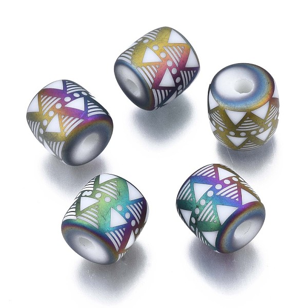 

PandaHall Electroplate Glass Beads, Frosted, Column with Triangle Pattern, Colorful, 11.5x11.5mm, Hole: 2.5mm, about 100pcs/bag Glass...