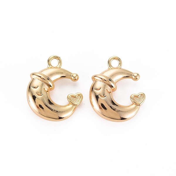 

PandaHall Brass Pendants, Nickel Free, Sleeping Moon with Hat & Heart, Real 18K Gold Plated, 20x16.5x6mm, Hole: 2mm Brass Moon