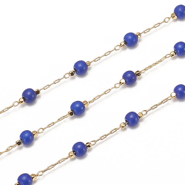 

PandaHall 3.28 Feet Handmade Brass Cable Chains, with Dyed Synthetic Turquoise Beads, Soldered, Long-Lasting Plated, Round, Real 18K Gold..., Blue