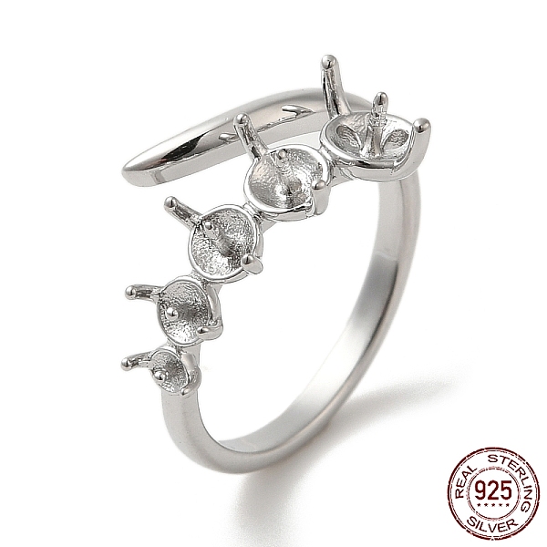 

PandaHall Rhodium Plated 925 Sterling Silver Open Cuff Ring Settings, for Half Drilled Beads, Real Platinum Plated, Tray: 2~4mm, US Size 7...
