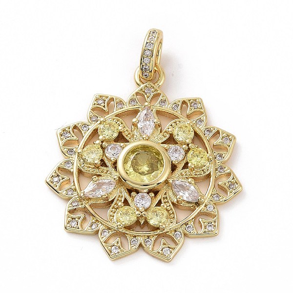

PandaHall Brass Micro Pave Cubic Zirconia Pendants, Flower Charms, Clear & Light Yellow, Real 18K Gold Plated, 32x29x4mm, Hole: 4x2mm...