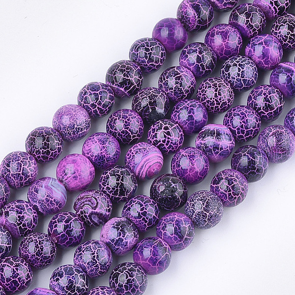 

PandaHall Natural Fire Crackle Agate Beads Strands, Dyed, Round, Dark Orchid, 8x7.5~8mm, Hole: 1mm, about 48~49pcs/strand, 14.3 inch Fire..., Purple