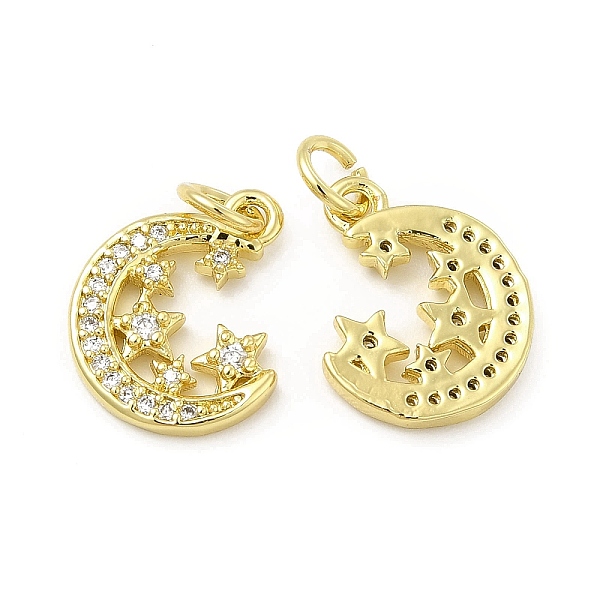 

PandaHall Brass Micro Pave Cubic Zirconia Charms, with Jump Ring, Moon with Star Charm, Golden, 14.8x11.8x2mm, Hole: 2.5mm Brass+Cubic..., Clear