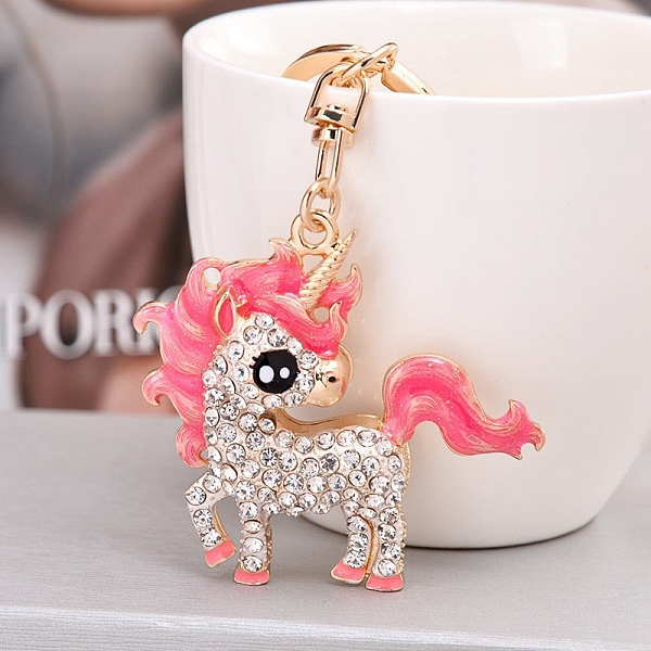 

PandaHall Alloy Rhinestone Keychains, with Enamel, Unicorn, Hot Pink, 4.5x4.2cm Alloy Rhinestone+Enamel Unicorn