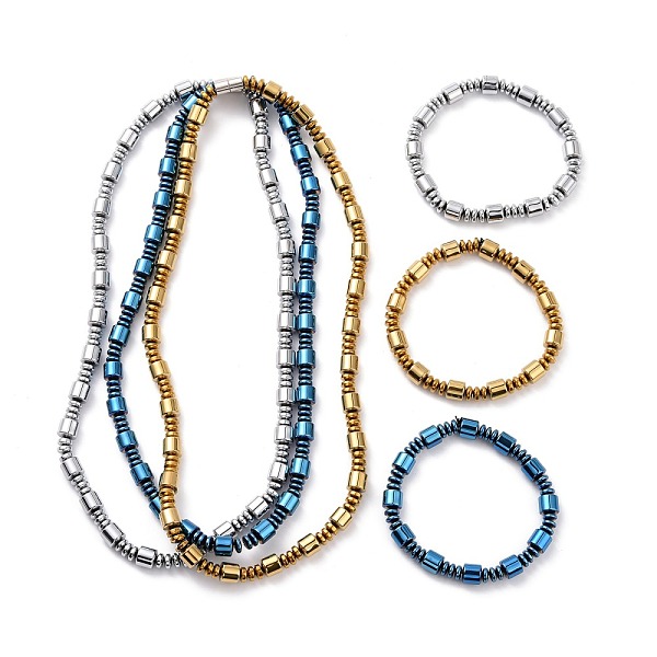 

PandaHall Synthetic Hematite & Brass Column Beaded Necklace Bracelet with Magnetic Clasps, Gemstone Jewelry Set for Men Women, Mixed Color...