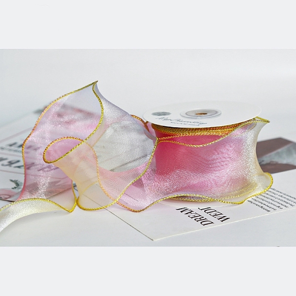 

PandaHall Organza Ribbon, Wave Ribbon, for Gift Wrapping, Party Decoration, Pale Violet Red, 2~2-1/8 inch(50~55mm), 10m/roll Organza