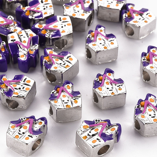 

PandaHall Alloy European Beads, with Enamel, Large Hole Beads, Cadmium Free & Lead Free, Platinum, House, Indigo, 14~15x11x8mm, Hole: 4.5mm..., Purple