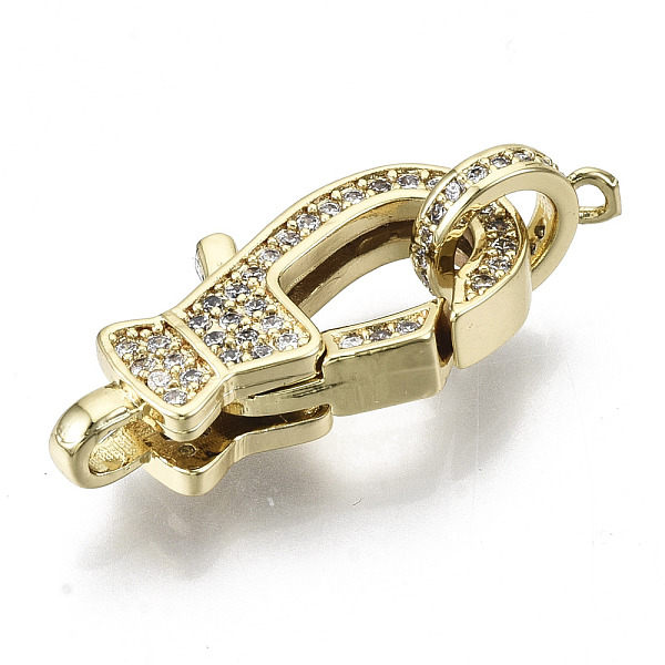 

PandaHall Brass Micro Pave Clear Cubic Zirconia Lobster Claw Clasps, with Bail Beads/Tube Bails, Nickel Free, Real 16K Gold Plated...