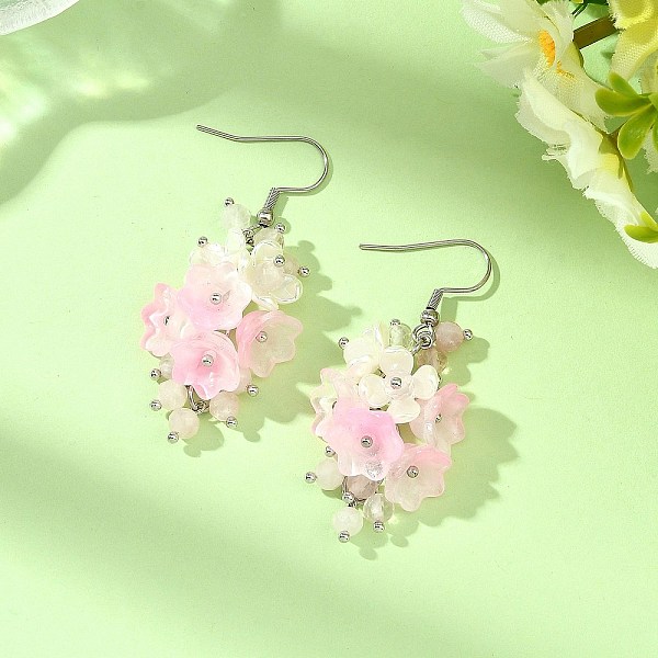 Boucles d'oreilles pendantes en forme de fleur en plastique et en verre pour femmes
