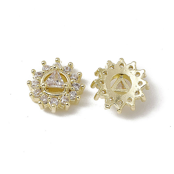 

PandaHall Brass Pave Clear Cubic Zirconia Cabochons, Nail Art Decoration Accessories, with Glass Rhinestone, Sun with Triangle, Light Gold...
