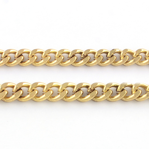 

PandaHall Unwelded Iron Cuban Link Chains, Chunky Curb Chains, with Spool, Golden, 9.5x8.6x2mm, about 82.02 Feet(25m)/roll Iron