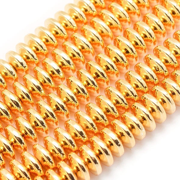 PandaHall Electroplate Non-magnetic Synthetic Hematite Beads Strands, Grade AA, Long-Lasting Plated, Rondelle, Golden Plated, 8x3mm, Hole...