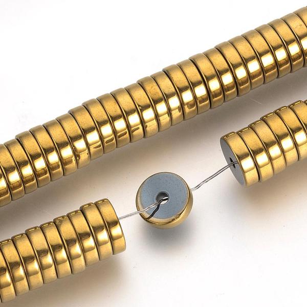 

PandaHall Electroplate Non-magnetic Synthetic Hematite Beads Spacers Strands, Heishi Beads, Flat Round/Disc, Golden Plated, 8x2mm, Hole...