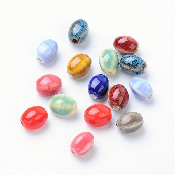 

PandaHall Handmade Porcelain Beads, Oval, Mixed Color, 12x9x9mm, Hole: 3mm Porcelain Oval Multicolor