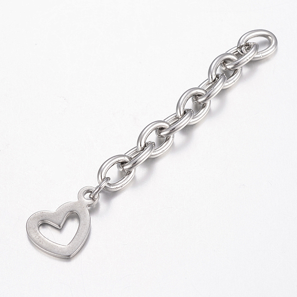

PandaHall 201 Stainless Steel Chain Extender, with Heart Charms, Stainless Steel Color, 64x6mm 201 Stainless Steel