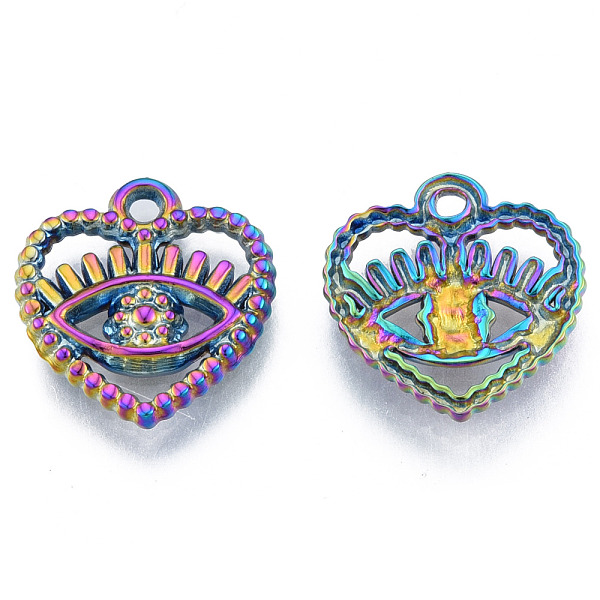 

PandaHall Ion Plating(IP) 304 Stainless Steel Pendants, Heart with Eye, Rainbow Color, 16.5x15.5x2mm, Hole: 1.6mm 304 Stainless Steel Heart