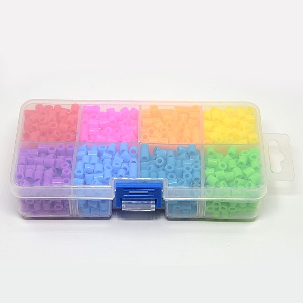 PandaHall Tube PE DIY Melty Beads Fuse Beads Refills for Kids, Mixed Color, 5x5mm, Hole: 3mm, about 1100pcs/box Plastic Tube Multicolor
