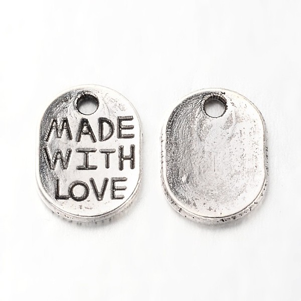 

PandaHall Tibetan Style Alloy Oval Charms, with Phrase Made with Love, Cadmium Free & Nickel Free & Lead Free, Antique Silver, 11x8x1mm...