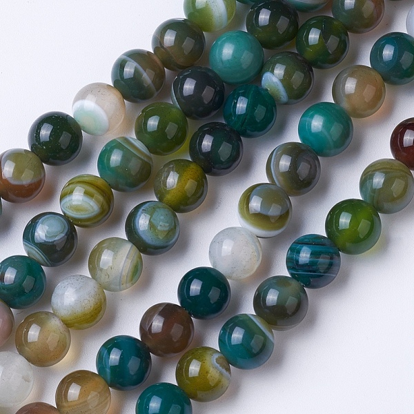

PandaHall Natural Grade A Striped Agate/Banded Agate Beads Strands, Dyed & Heated, Round, Mixed Color, 10mm, Hole: 1.2mm, about 47pcs/strand..., Multicolor