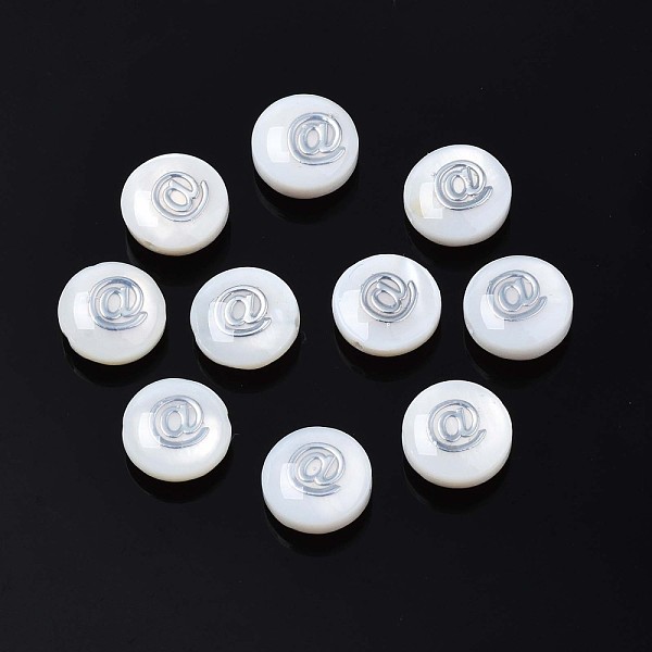 

PandaHall Natural Freshwater Shell Beads, with Platinum Plated Brass Metal Embellishments, Flat Round with Mark @, Platinum, 8x4.5mm, Hole...