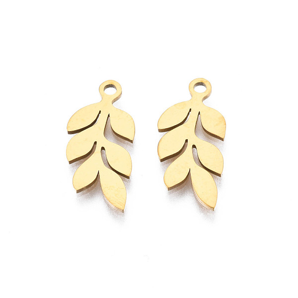 

PandaHall 201 Stainless Steel Pendants, Laser Cut, Branch and Leaf, Golden, 17.5x8x1mm, Hole: 1.4mm 201 Stainless Steel Branch