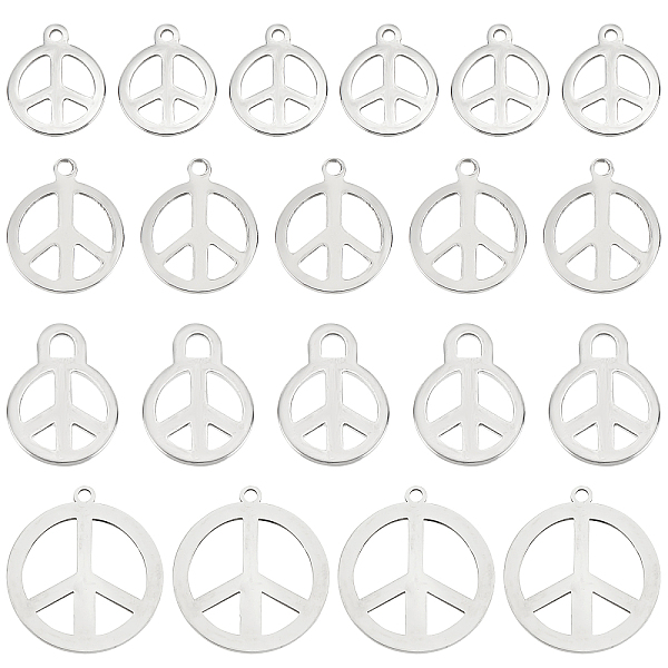 

PandaHall ARRICRAFT 80Pcs 4 Style 201 Stainless Steel Pendants, Peace Sign, Stainless Steel Color, 17x14x0.7mm, Hole: 1.6mm, 20pcs/style 201...