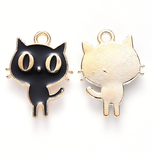 

PandaHall Alloy Enamel Pendants, Cat Shape, Light Gold, Black, 19x14x2mm, Hole: 1.8mm Alloy+Enamel Cat Shape Black