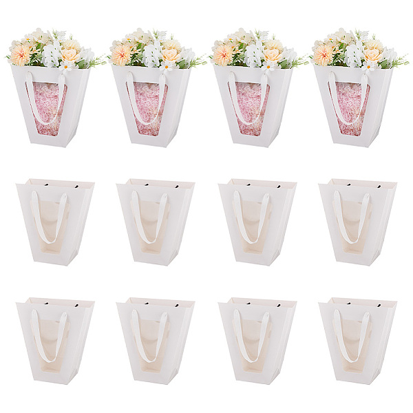 プラスチックの見える窓が付いた台形の紙の花のギフトトートバッグ