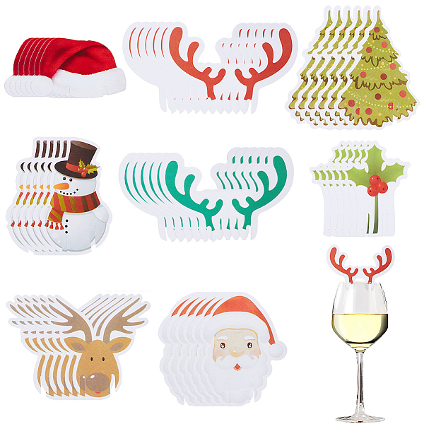 

PandaHall SUNNYCLUE 8 Bags 8 Style Christmas Wine Glass Decorations Paper Cup Cards, Christmas Goblet Markers Table Decoration, for...