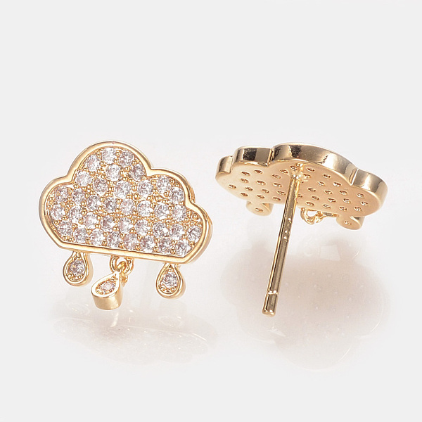 

PandaHall Brass Cubic Zirconia Dangle Stud Earrings, Nickel Free, Real 18K Gold Plated, Cloud, 13x13mm, pin: 0.8mm Cubic Zirconia