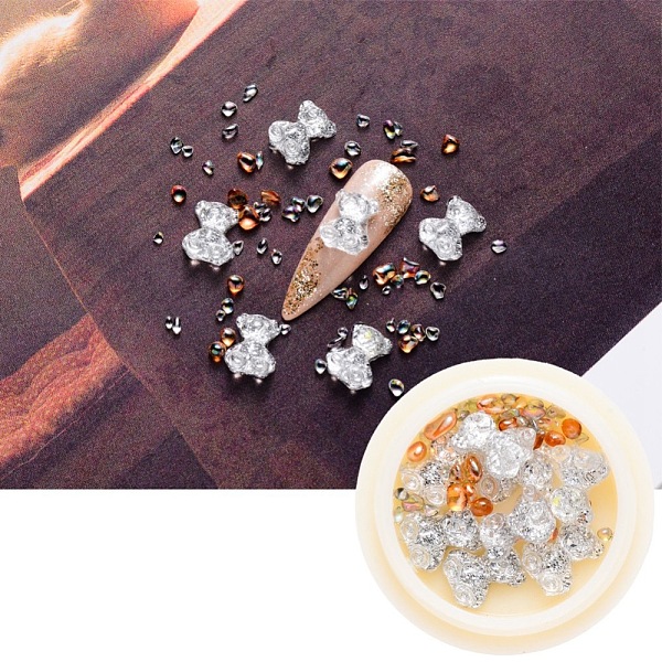 

PandaHall Nail Art Decoration Accessories, with Resin Cabochons and Glass No Hole Beads, Chip & Bear, Silver, 10x8x4mm & 0.5~4x0.5~2x0.5~2mm...
