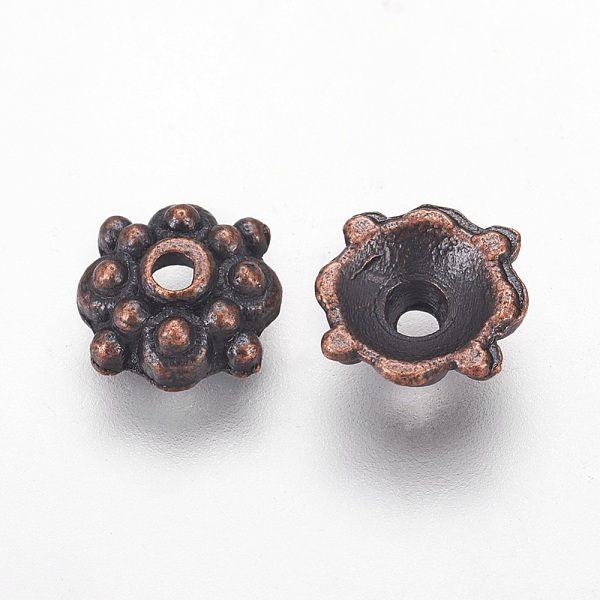 

PandaHall Tibetan Style Bead Caps, Zinc Alloy Bead Caps, Lead Free and Cadmium Free, Red Copper, Size: about 8mm in diameter, 3mm thick...