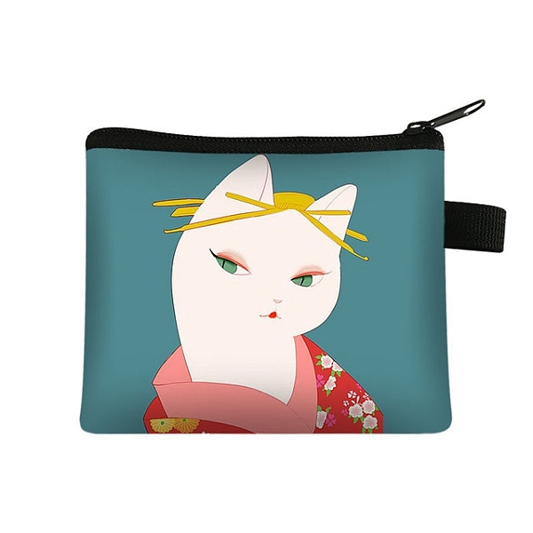

PandaHall Cute Cat Polyester Zipper Wallets, Rectangle Coin Purses, Change Purse for Women & Girls, Dark Cyan, 11x13.5cm Polyester Cat Shape