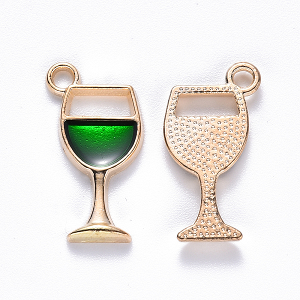 

PandaHall Alloy Enamel Pendants, Goblet, Light Gold, Green, 19x10x2mm, Hole: 1.8mm Alloy+Enamel Tableware Green