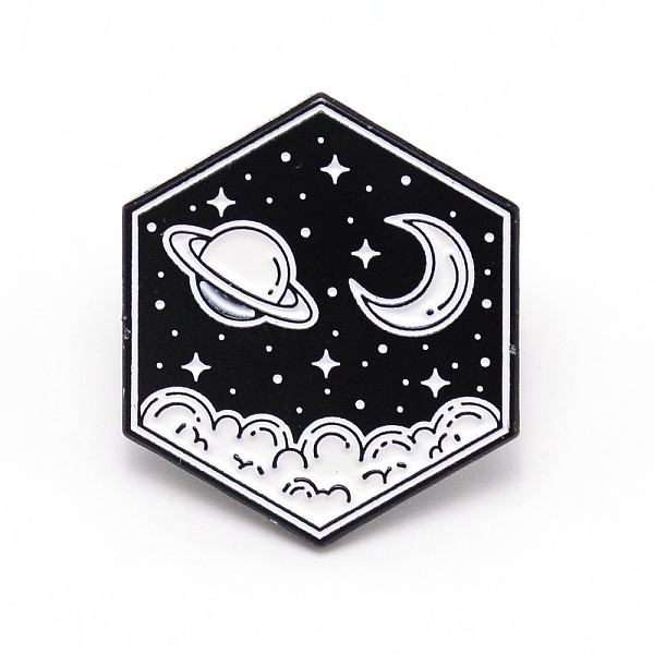 

PandaHall Hexagon with Planet Cartoon Enamel Pin, Zinc Alloy Enamel Brooch for Jacket Backpack Hat Pant Accessories, Black, 23x26.5x11mm...