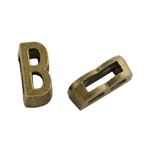 

PandaHall Tibetan Style Alloy Letter Slide Charms, Cadmium Free & Nickel Free & Lead Free, Letter.B, 11x2~8x4mm, Hole: 7x2mm, about...