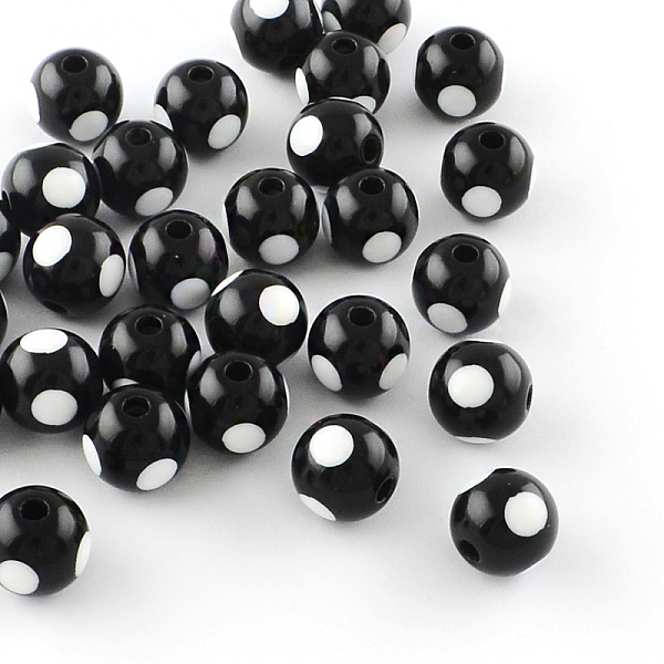 

PandaHall Dot Pattern Opaque Acrylic Beads, Round, Black, 11~12x11mm, Hole: 3mm, about 550pcs/500g Acrylic Round Black