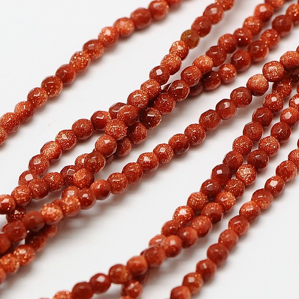

PandaHall Synthetic Goldstone Beads Strands, Faceted Round, 3mm, Hole: 0.8mm, about 136pcs/strand, 16 inch Goldstone Round Brown