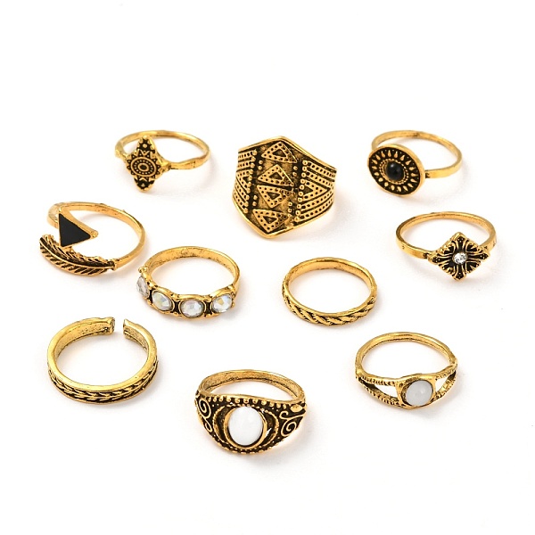 

PandaHall Zinc Alloy Finger Rings Sets, for Women, Rhombus & Triangle & Arrow & Flat Round & Feather, Antique Golden, 1.5~20mm, Inner...