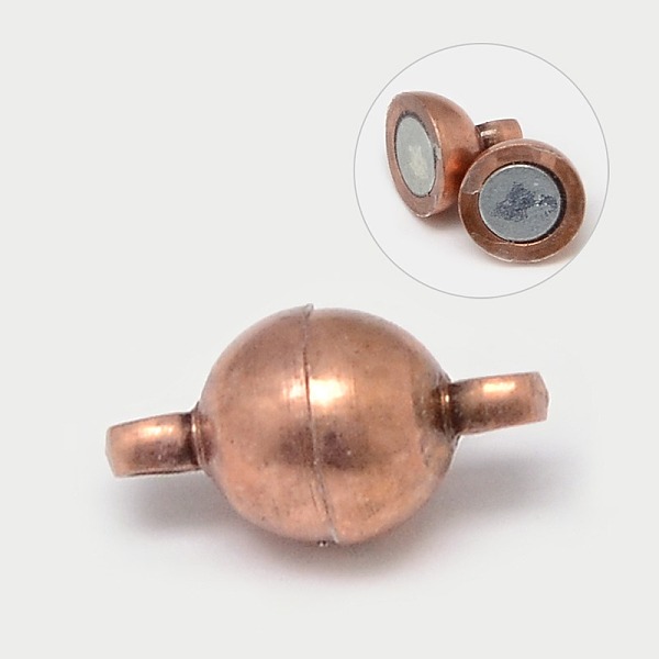 

PandaHall Round Brass Magnetic Clasps with Loops, Red Copper, 11.5x6mm, Hole: 1.2mm Brass Round