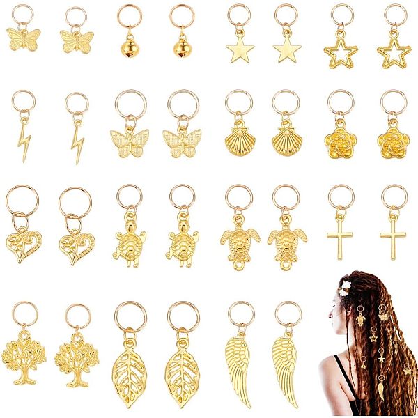

PandaHall Hair Braid Rings Set, Hair Jewelry Rings, Include Alloy Pendants & Jump Rings, for Hair Styling, Bell & Shell & Tortoise, Golden...