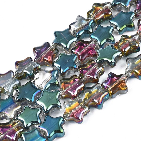 

PandaHall Electroplate Glass Beads Strand, Half Plated, Star, Green Plated, 8.5x9x3mm, Hole: 0.8mm, about 79~80pcs/strand, 24.80 inch~ 25.20...