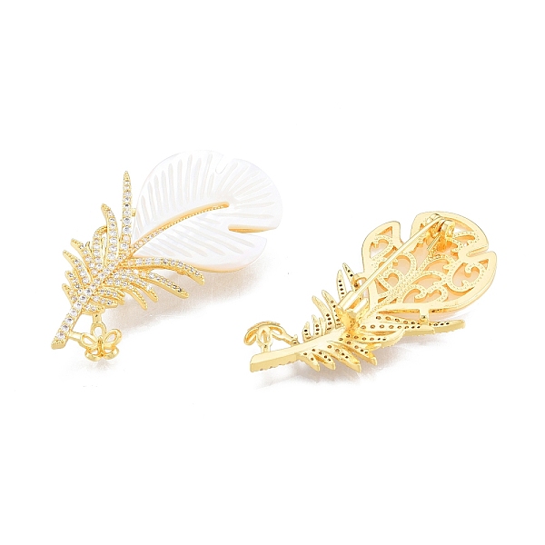 

PandaHall Brass Micro Pave Clear Cubic Zirconia Brooch Findings, Lapel Pin Findings with Shell, for Half Drilled Beads, Feather, Real 18K..., White