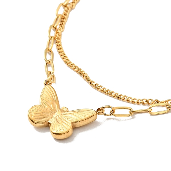 

PandaHall Butterfly Charm Double Layer Necklace with Clear Glass, Ion Plating(IP) 304 Stainless Steel Jewelry for Women, Golden, 15.35 inch...