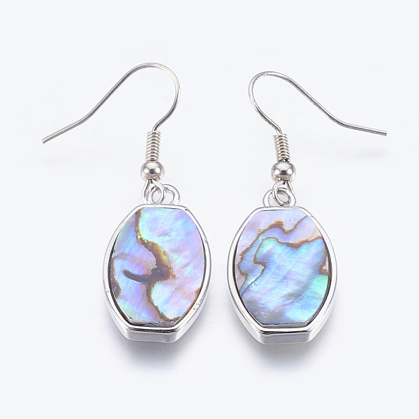 

PandaHall Abalone Shell/Paua Shell Dangle Earrings, with Brass Findings, Oval, Platinum, 40~41mm, Pin: 0.7mmm Shell