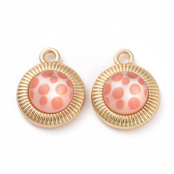 

PandaHall Printed Opaque Resin Pendants, with Golden Tone Alloy Findings, Half Round, Light Salmon, Round Pattern, 19.5x15.5x6mm, Hole...